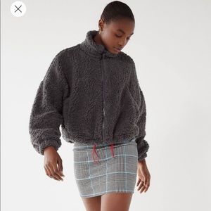uo willow fuzzy drawstring teddy jacket